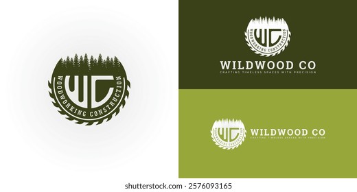 The rustic and evocative logo design features the initials WC creatively integrated within a circular saw blade, creating a unique and visually striking symbol that embodies the essence of woodworking