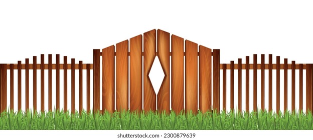 Rustic or farm fence made from natural wooden material realistic vector illustration