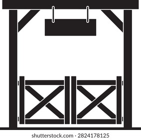 Rustic Farm Gate Black Silhouette Vector Icon Isolated on White Background