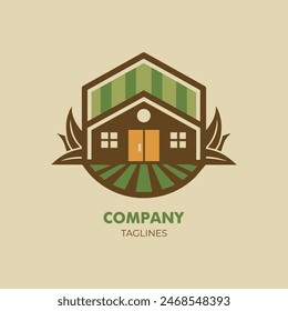 A Rustic Farmhouse Logo With Muted Greens and Browns