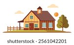 Rustic Farmhouse Vector Illustration with Classic Features