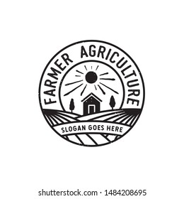 Rustic Farming Circle Badge With Farm Field And Ranch Illustration