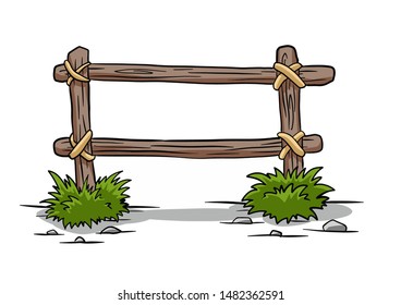 Rustic fence made of tree branches, boundary for farm or country house, cartoon vector Illustration on a white background