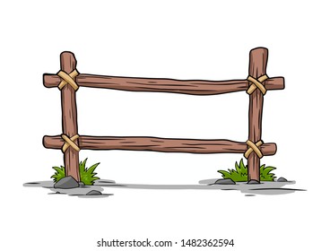 Rustic fence made of tree branches, boundary for farm or country house, cartoon vector Illustration on a white background