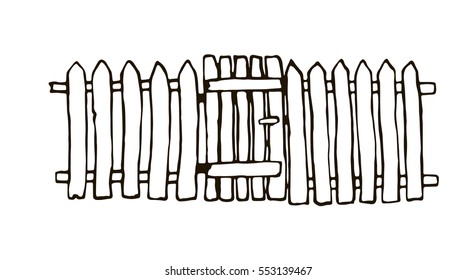 Rustic fence made of wood. Illustration, background.