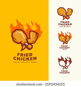 rustic fire chicken leg and wing logo, flame hot symbol vector icon illustration for fast food restaurant and fried chicken business