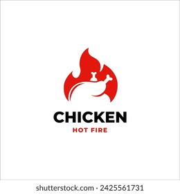 rustic fire spicy grilled chicken logo, chicken fire symbol vector icon illustration in flat design style.