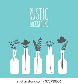 Rustic floral bottles silhouettes background