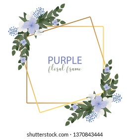 Rustic floral circle frame. Purple hydrangea flower round border with greenery. Great for wedding or greeting card template element.