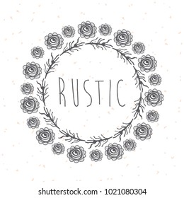 Rustic floral round frame hand drawn