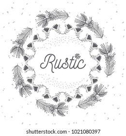 Rustic floral round frame hand drawn