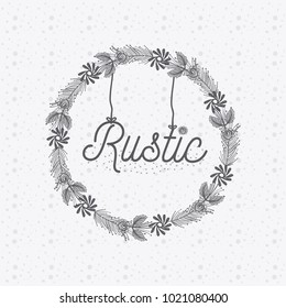 Rustic floral round frame hand drawn