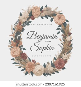 Rustic Floral Wreath for Wedding Invitation Ornament.