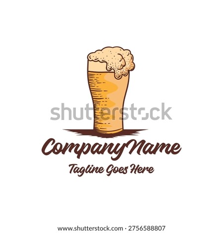 Rustic Foamy Ale Mug Badge Label Emblem With Brewing Pint Liquid Silhouette