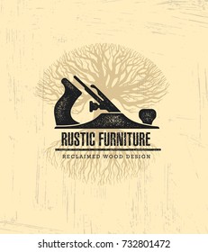 Rustic Furniture Reclaimed Wood Workshop Sign Concept. Decor Interior Design Vintage  Artisan Stock Vector On Rough Background Illustration