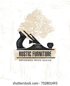 Rustic Furniture Reclaimed Wood Workshop Sign Concept. Decor Interior Design Vintage  Artisan Stock Vector On Rough Background Illustration