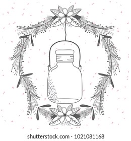 Rustic glass jar with leaves hand drawn