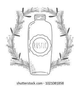 Rustic glass jar with leaves hand drawn