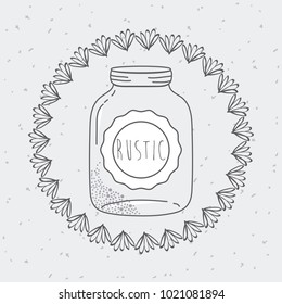 Rustic glass jar with leaves hand drawn