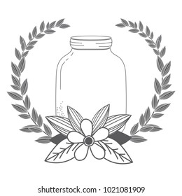 Rustic glass jar with leaves hand drawn