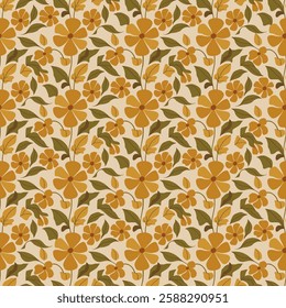 Rustic Golden Yellow and Beige Floral Tile Seamless Pattern