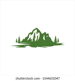 rustic grunge mountain in green color for nature logo or print art template, logo design image