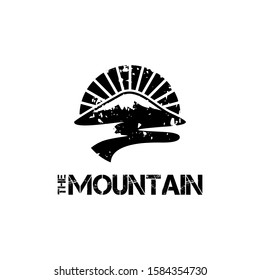 rustic grunge mountain logo in black color, vector for nature or print art template
