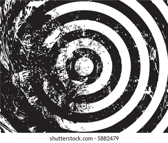Rustic grunge style messy black and white ink target bulls eye concentric circles design with a brush stroke style