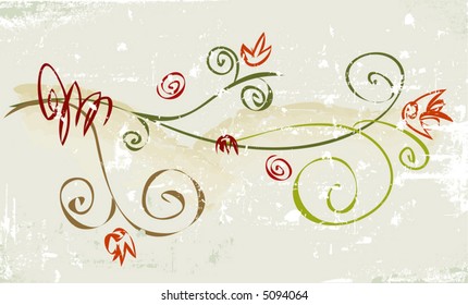 Rustic, grunge whimsical flower; Easy-edit file with grunge effect on separate layer.