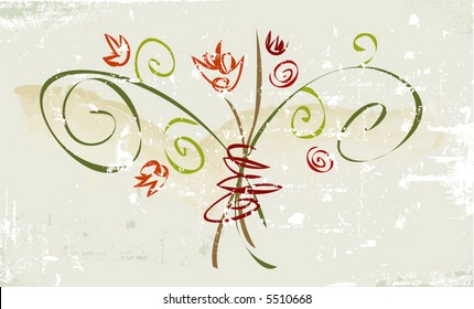 Rustic, grunge whimsical flower; Easy-edit file with grunge effect on separate layer.