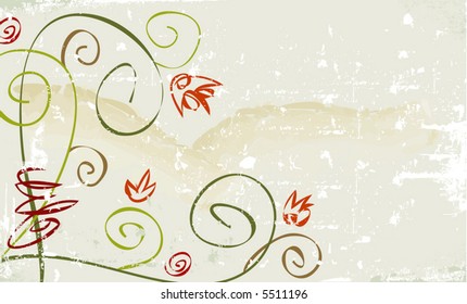 Rustic, grunge whimsical flower; Easy-edit file with grunge effect on separate layer.