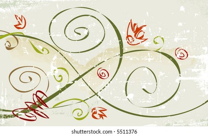 Rustic, grunge whimsical flower; Easy-edit file with grunge effect on separate layer.