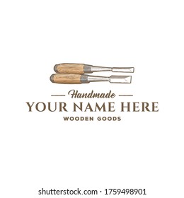 Rustic hand drawn chisel wooden goods logo template