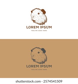 Rustic Hand Drawn Cute Guinea Pig Head Face For Ranch Farm Zoo Illustration Logo Design Vector