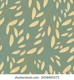 Rustic hand drawn leaves, autumn leaves, foliage pattern, seamless, colorful conversational print.Organic, sustainable, leaf illustrations for fashion, textile, wallpaper, packaging, girls, kids women