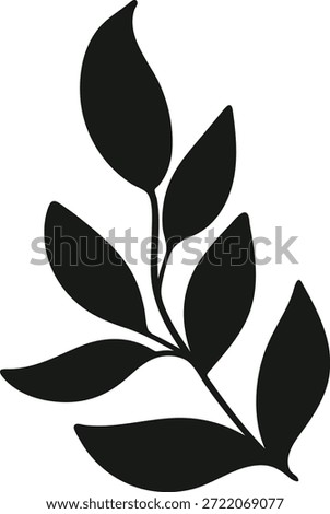 Rustic hand drawn leaves branch, minimalist botanical element for natural design
