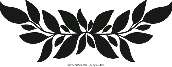 Rustic hand drawn leaves vignette, simple botanical decoration for dividing or copy space