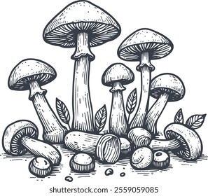 Rustic Hand Drawn Mushroom Vector