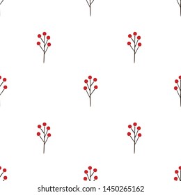 rustic hand drawn red berries vector seamless pattern. christmas branches and berries background
