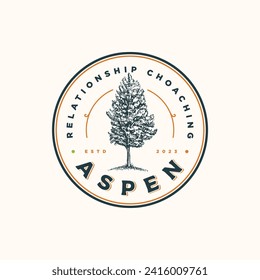 Rustic hand drawn vintage logo design of tree cedar pine cypress emblem stamp logo design vector do using adobe illustrator