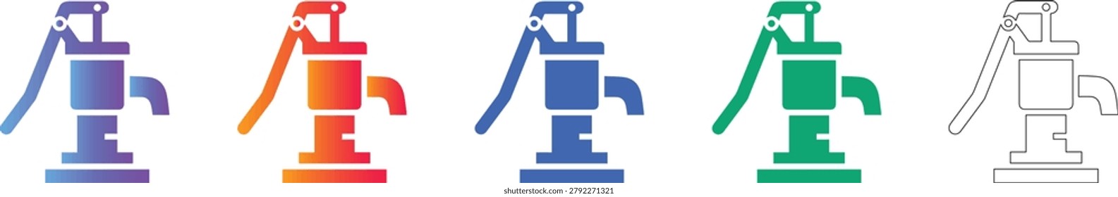 Rustic Hand Water Pump Icon Set in Multiple Styles vol 1924