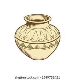 Rustic handcrafted vase illustration, traditional tribal pottery design for art and decor themes