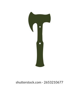 Rustic hand-drawn hatchet logo, black ink sketch on plain white background