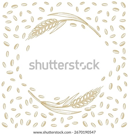 Rustic hand-drawn wheat frame with grains