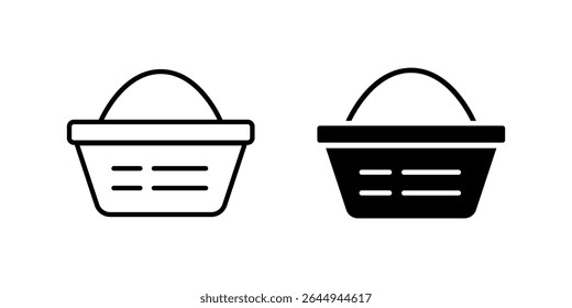 Rustic harvest basket icon set for food, agriculture, and autumn bounty. Perfect for farming, organic produce, and natural themes.