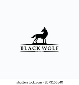 Rustic hipster silhouette wolf logo Premium Vector