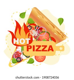Rustic hot pizza vector illustration. Vector, isolated. Vegetable, junk food.