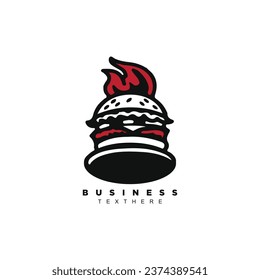 Rustic hot and spicy flame burger logo design vector for your brand or business