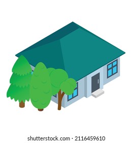 Rustic House Icon Isometric Vector. New One Storey Building And Green Tree Icon. Private Residential Country House, Farmhouse