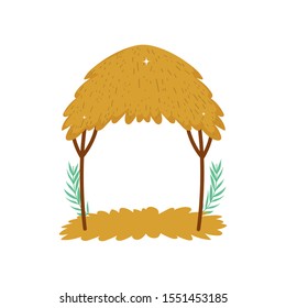 rustic hut branches leaves grass nature vector illustration